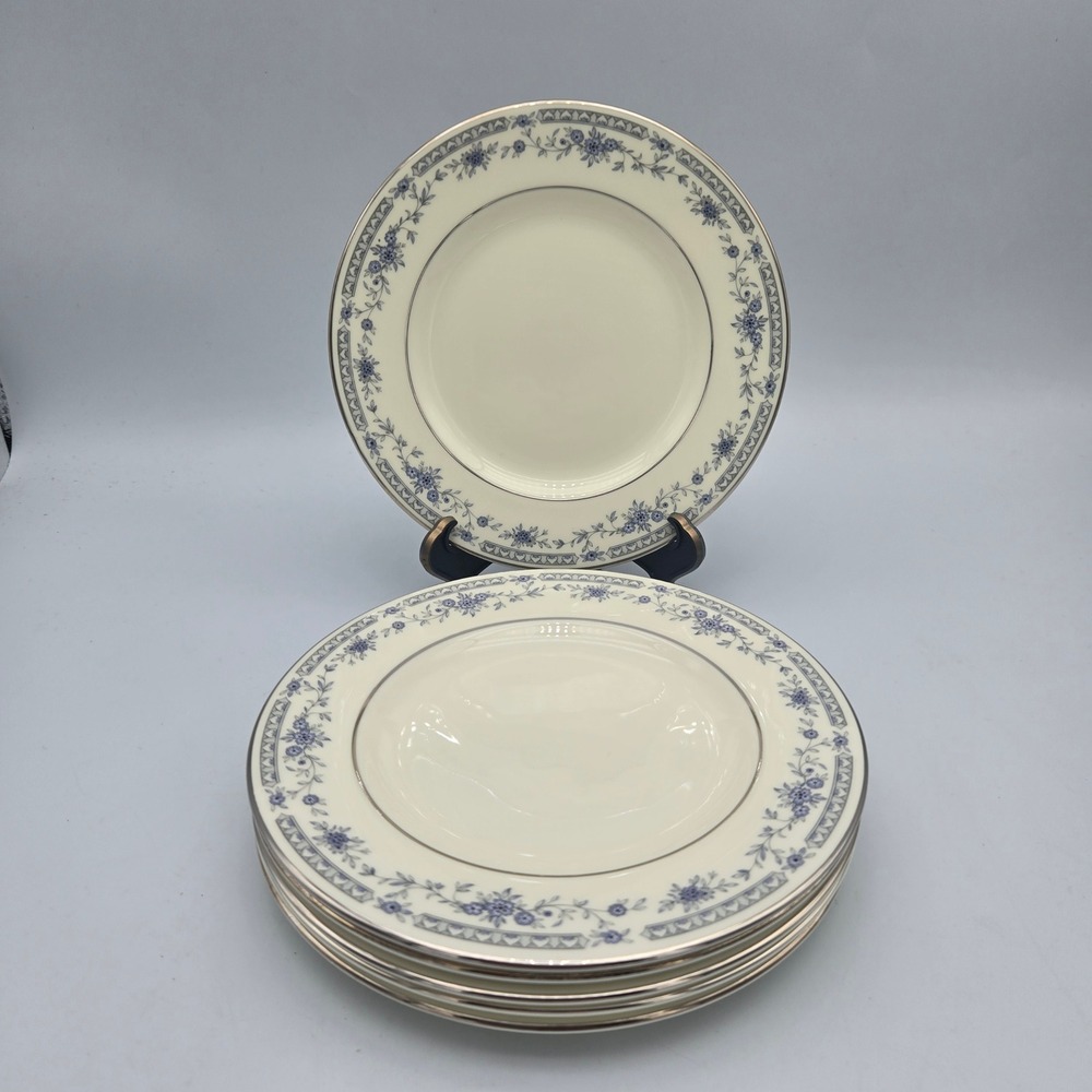 Vintage Minton Bellemeade Bread Plates Set of 6 Blue Floral Silver Trim Cottage
